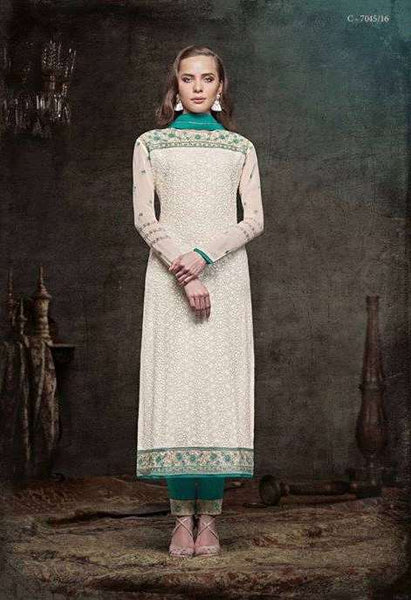 5136 OFF WHITE HEROINE STARLET GEORGETTE STRAIGHT CUT STYLE SEMI STITCHED SUIT - Asian Party Wear
