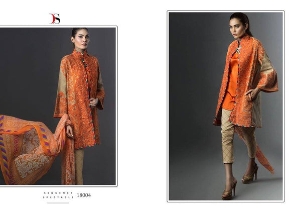 18004 ORANGE DEEPSY ASSENT DESIGNER CAMBRIC COTTON SUIT - Asian Party Wear