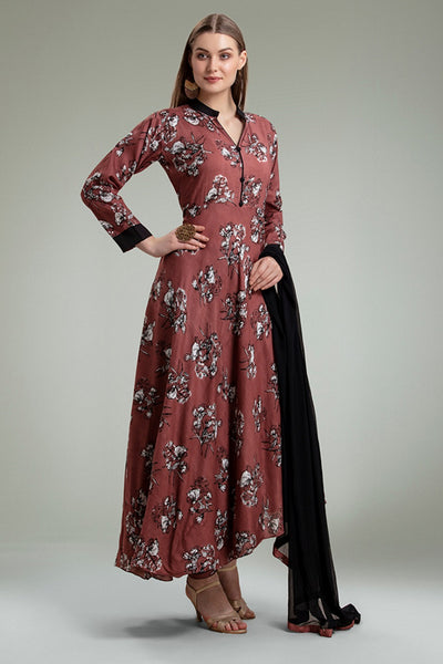 ROSE PINK FLORAL PRINTED MAXI GOWN - Asian Party Wear