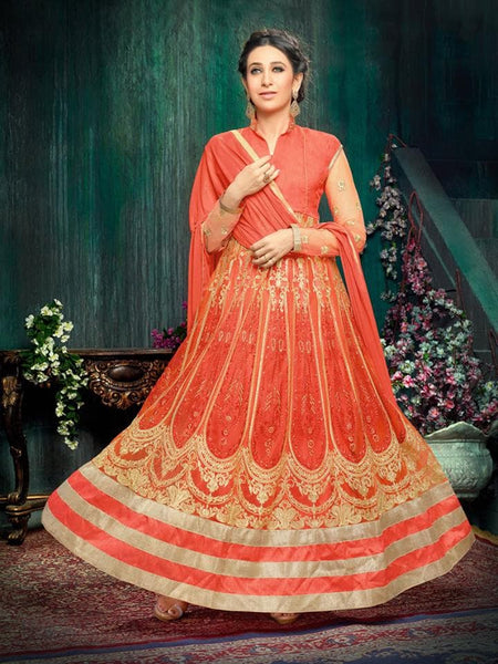 Orange Karishma Kapoor Anarkali Dress Indian Party Suit - Asian Party Wear