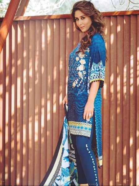 Blue Summer Salwar Kameez Fancy Lawn Suit - Asian Party Wear