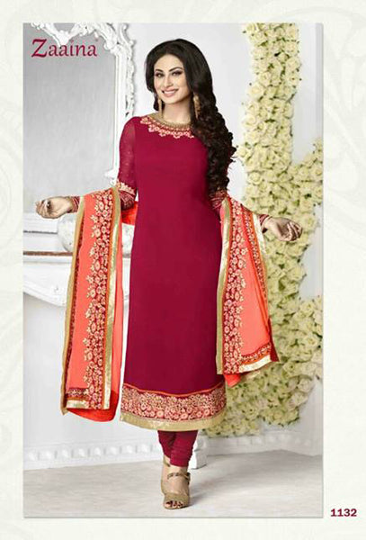 Red Classy Indian Suit Straight Cut Georgette Salwar Kameez - Asian Party Wear