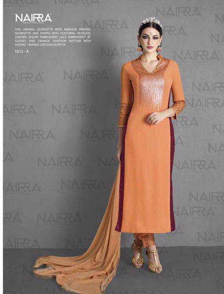 Orange Straight Cut Salwar Suit Indian Wedding Dress - Asian Party Wear