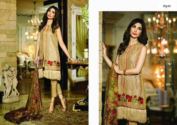ZARQASH INSPIRED READY MADE GOLD SALWAR KAMEEZ SUIT - Asian Party Wear