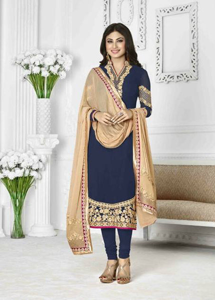 Blue Straight Cut Georgette Suit Indian Designer Dress - Asian Party Wear