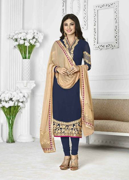 Blue Straight Cut Georgette Suit Indian Designer Dress - Asian Party Wear