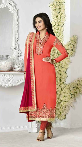 Orange Embroidered Suit Indian Wedding Salwar Kameez - Asian Party Wear