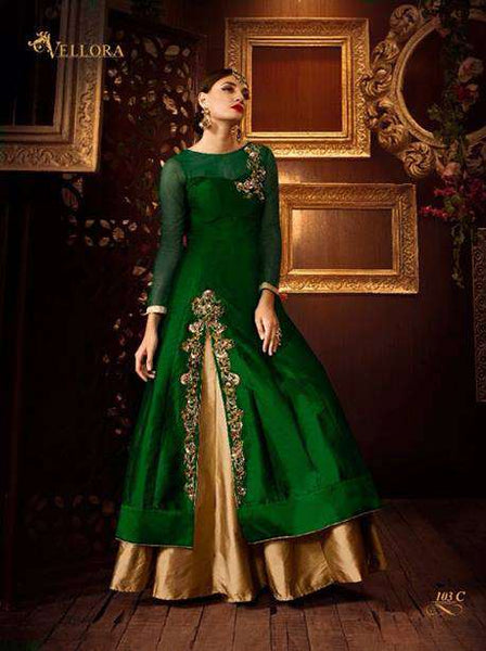 Green & Gold Pakistani Wedding Suit Sequin Lehenga - Asian Party Wear