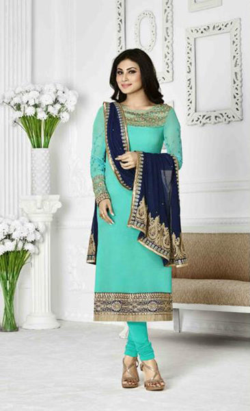 Turquoise Fancy Indian Suit Designer Party Outfit - Asian Party Wear