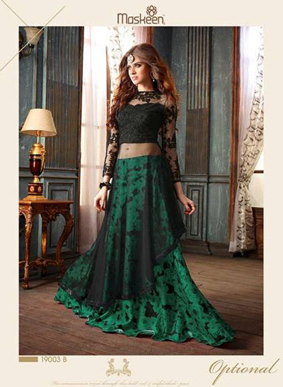 19003-B GREEN AND BLACK MAISHA ADDICTION PARTY WEAR SUIT - Asian Party Wear