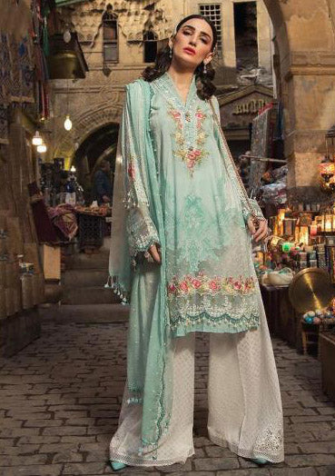GREEN EMBROIDERED PAKISTANI DESIGNER READYMADE LAWN SUIT - Asian Party Wear