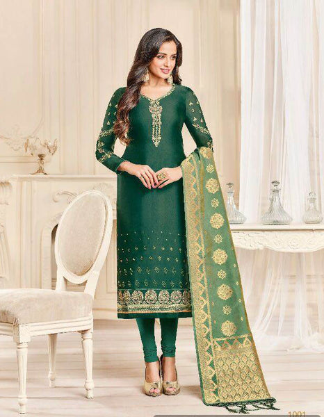 Green Straight Indian Party Wear Churidar Suit - Asian Party Wear