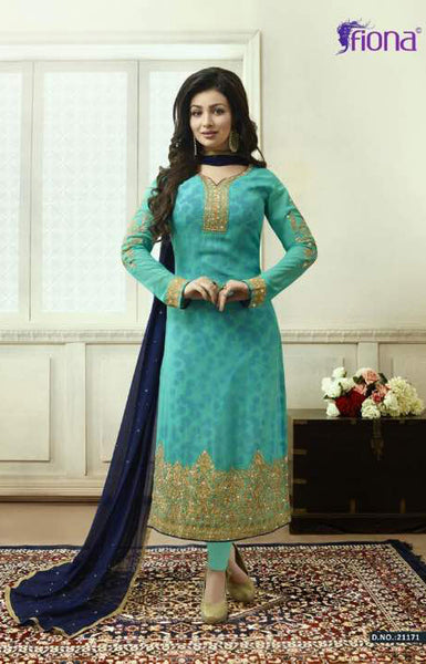 21171 TURQUOISE FIONA AYESHA TAKIA PARTY WEAR SEMI STITCHED SALWAR SUIT - Asian Party Wear
