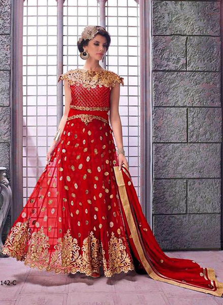 14002-C SAMBA RED ZOYA ELITE DESIGNER EMBROIDERED DRESS - Asian Party Wear