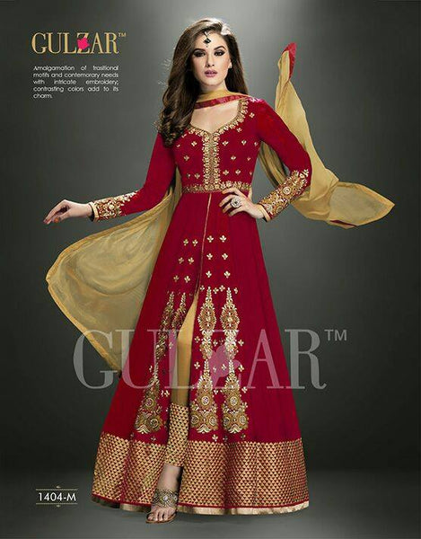 1404-M RED GULZAR GEORGETTE WEDDING WEARS DRESS - Asian Party Wear