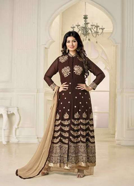 Brown Indian Designer Anarkali Dress Party Wear Gown - Asian Party Wear