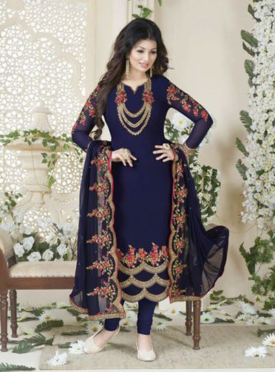BLUE FASHIONISTA PARTY WEAR GEORGETTE SEMI STITCHED SUIT - Asian Party Wear