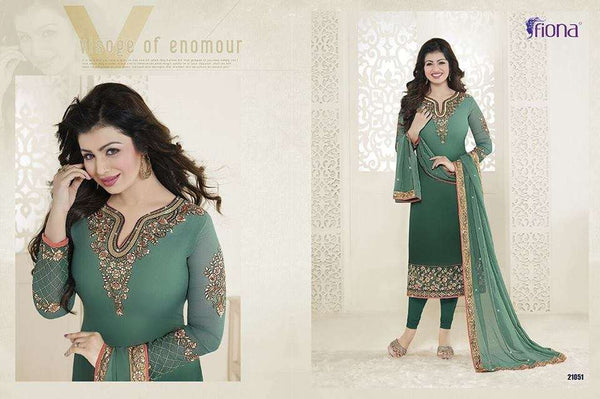 21051 GREEN FIONA AYESHA TAKIA PARTY WEAR SEMI STITCHED SALWAR SUIT - Asian Party Wear