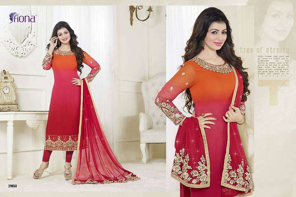21053 RED AND ORANGE FIONA AYESHA TAKIA PARTY WEAR SALWAR SUIT - Asian Party Wear