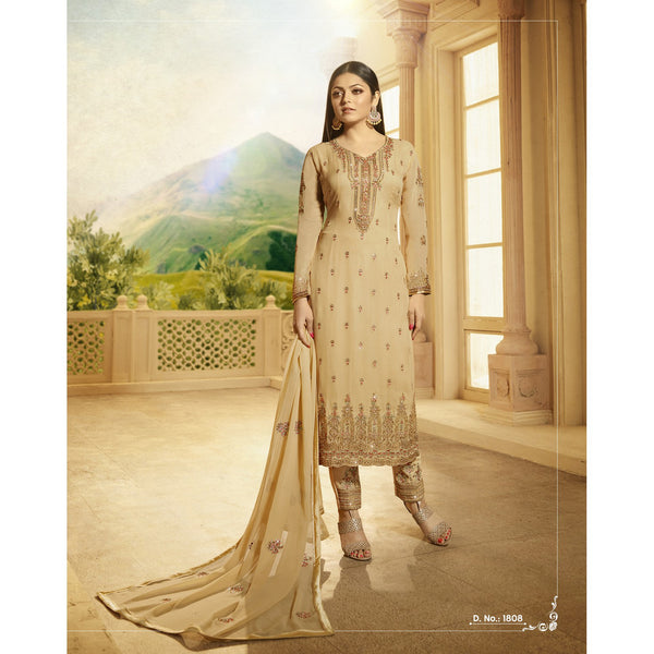 BEIGE EMBROIDERED GEORGETTE INDIAN SALWAR SUIT - Asian Party Wear
