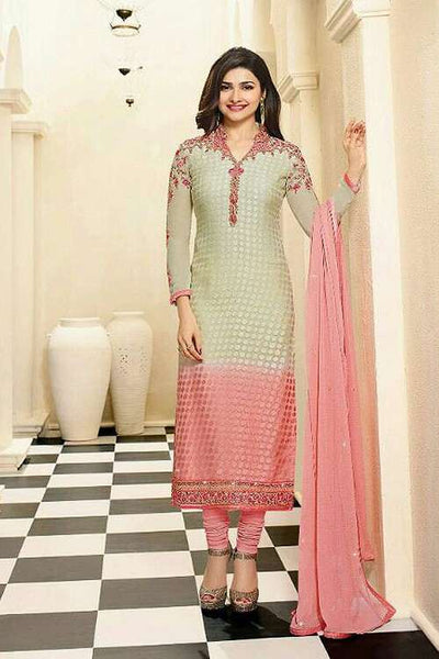 4388 BEIGE AND PINK KASEESH MAGICAL BRASSO STRAIGHT SALWAR KAMEEZ SUIT - Asian Party Wear