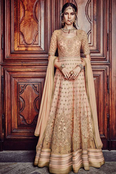 FL-7380 BEIGE FLORAL GRACIA HEAVY EMBROIDERED LEHNGA - Asian Party Wear