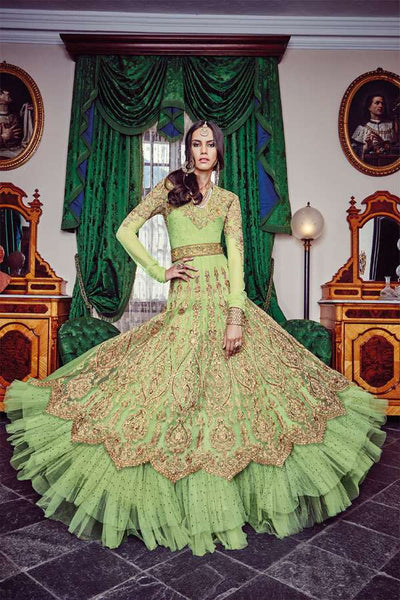 FL-7382 GREEN FLORAL GRACIA HEAVY EMBROIDERED LEHNGA - Asian Party Wear