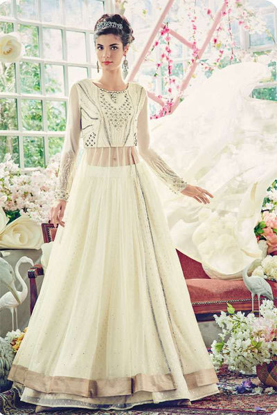 FL-7384 WHITE FLORAL GRACIA HEAVY EMBROIDERED LEHNGA - Asian Party Wear