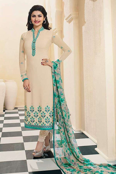 4567 CREAM KASEESH SILKINA ROYAL CREPE PARTY WEAR SUIT - Asian Party Wear