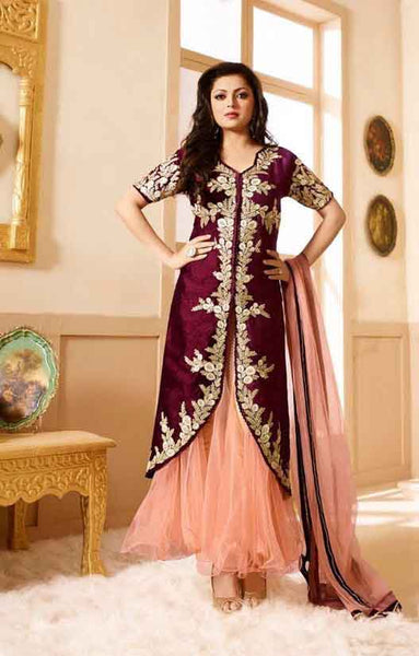 MAROON AND PEACH INDIAN PARTY WEAR DRESS - Asian Party Wear