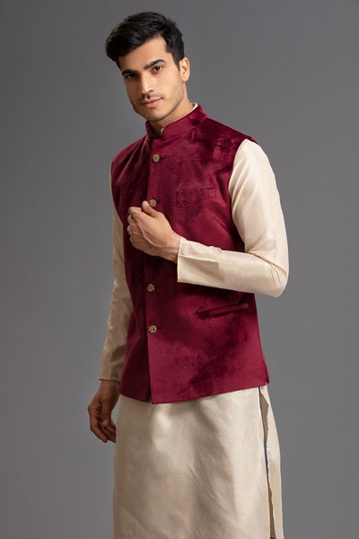 Dark Maroon Men's Nehru Waistcoat Indian Menswear - Asian Party Wear