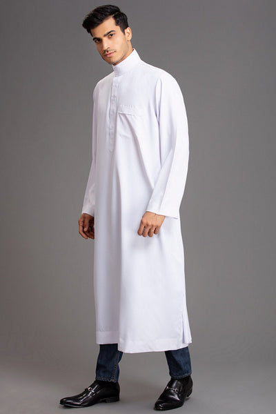 White Long Sleeve Menswear Thobe Jubba - Asian Party Wear