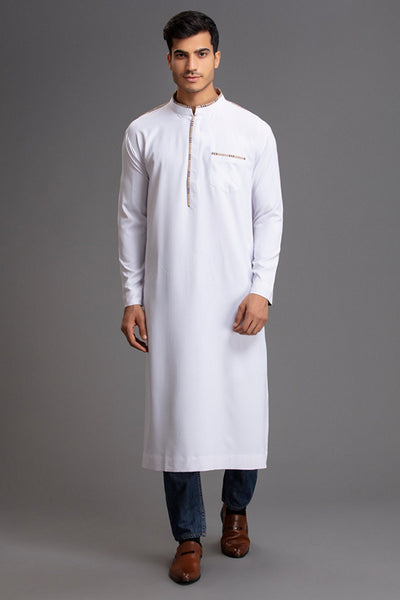 White Men's Eid Jubba Readymade Designer Thobe - Asian Party Wear