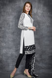 BRILLIANT WHITE & BLACK PRINTED SALWAR KAMEEZ - Asian Party Wear