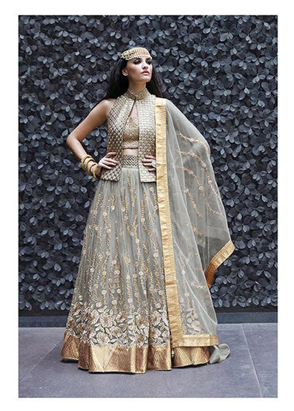 16003-D Silver Zoya Crystal Wedding - Wear Lehenga - Asian Party Wear
