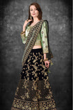 MINT & BLACK EMBROIDERED WEDDING LEHENGA CHOLI - Asian Party Wear