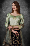 MINT & BLACK EMBROIDERED WEDDING LEHENGA CHOLI - Asian Party Wear
