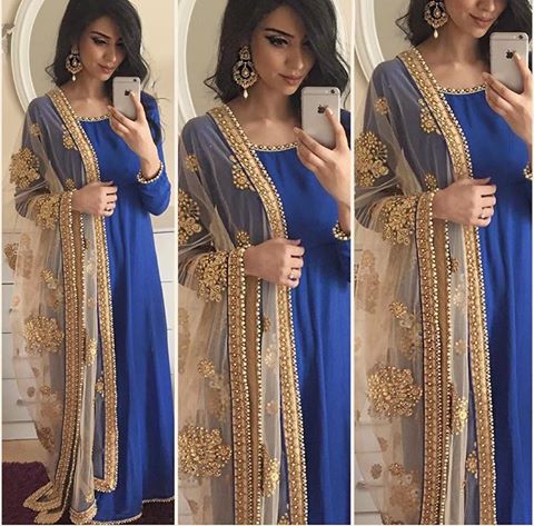 BLUE ANARKALI DRESS WITH EMBROIDERED DUPATTA - Asian Party Wear