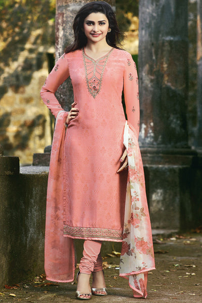 Peachy Pink Indian Party Wear Churidaar Suit - Asian Party Wear