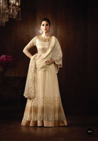 8059 GOLD KARMA HEAVY GOLD EMBROIDERED WEDDING WEAR GOWN - Asian Party Wear