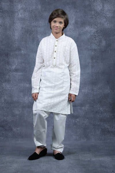 White Pakistani Boys Formal Kurta Designer Readymade Suit - Asian Party Wear