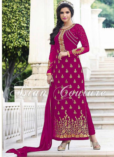 Fruit Dove Pink Party Wear Embroidered Salwar Kameez - Asian Party Wear