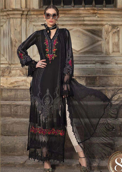 BLACK ETHNIC EMBROIDERED PAKISTANI DESIGNER INSPIRED LAWN SUIT - Asian Party Wear
