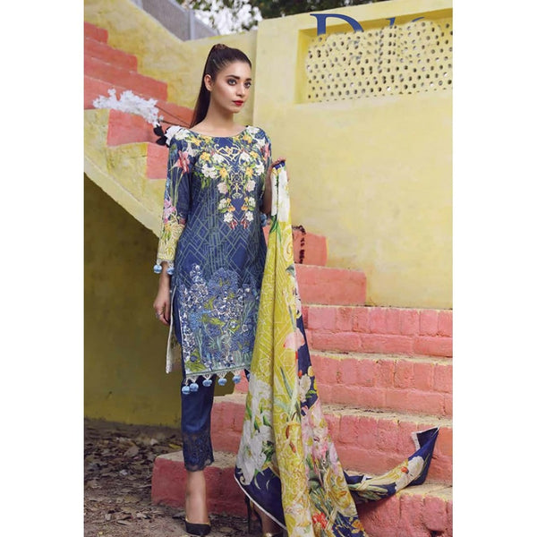 ESHAISHA D-16 BLUE LAWN EMBROIDERED SUMMER WEAR SUIT - Asian Party Wear