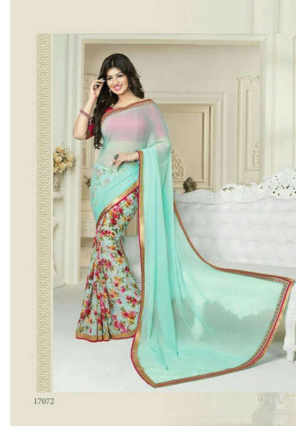 Z17072 TURQUOISE AND RED AYESHA TAKIA “SHEESHA STAR WALK”GEORGETTE SAREE - Asian Party Wear