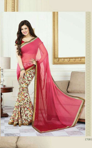 17081 RED FLORAL PRINTED AYESHA TAKIA “SHEESHA STAR WALK”GEORGETTE SAREE - Asian Party Wear