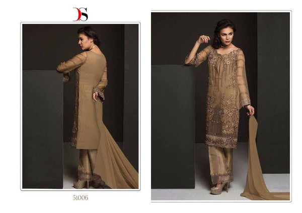 51006 BROWN BAROQUE PAKISTANI DESIGNER STYLE SUIT - Asian Party Wear