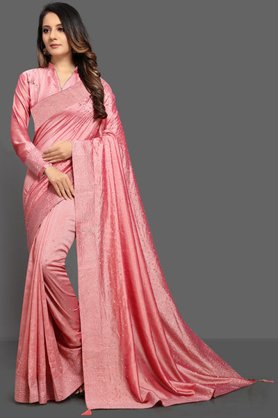 ZAC20-27 ROSE PINK INDIAN ETHNIC PARTY WEAR SAREE - Asian Party Wear