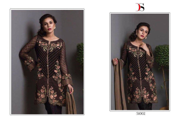 51002 DARK BROWN READYMADE BAROQUE PAKISTANI DESIGNER STYLE SUIT - Asian Party Wear