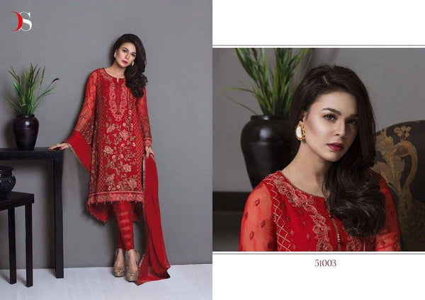 51003 CINNAMON STICK RED BAROQUE PAKISTANI DESIGNER STYLE SUIT - Asian Party Wear